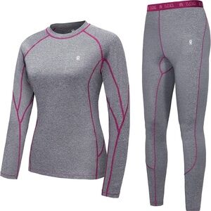 Little Donkey Andy Women’s Thermal Underwear Moisture Wicking Set - Grey & Pink